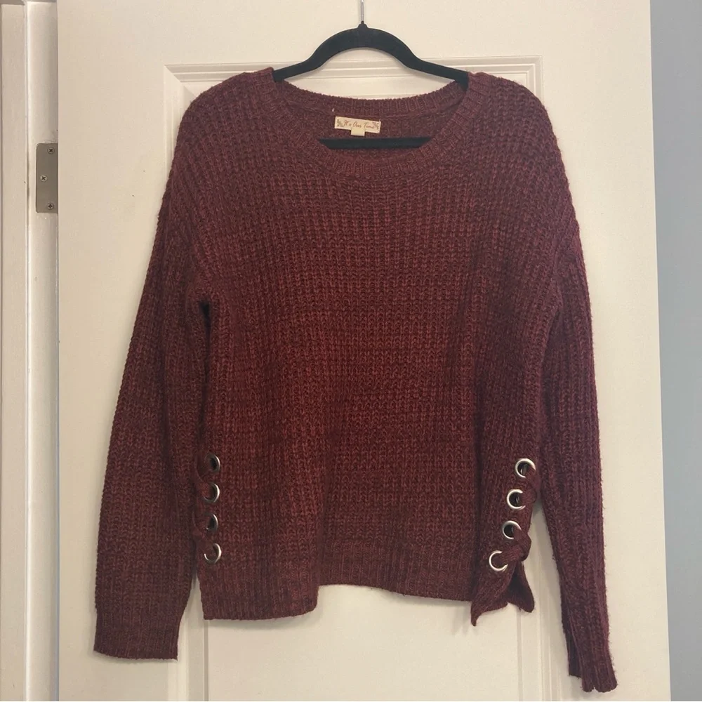 It’s Our Time Burgundy Knit Sweater with Ring Details - Picture 2 of 9